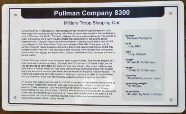 PULLMAN COMPANY 8300 MILITARY TROOP SLEEPING CAR MEMORIAL PANEL