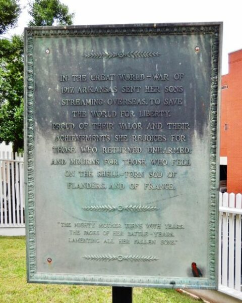 STATE OF ARKANSAS WORLD WAR I MEMORIAL PLAQUE