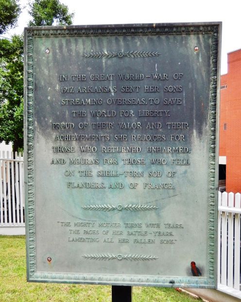 STATE OF ARKANSAS WORLD WAR I MEMORIAL PLAQUE