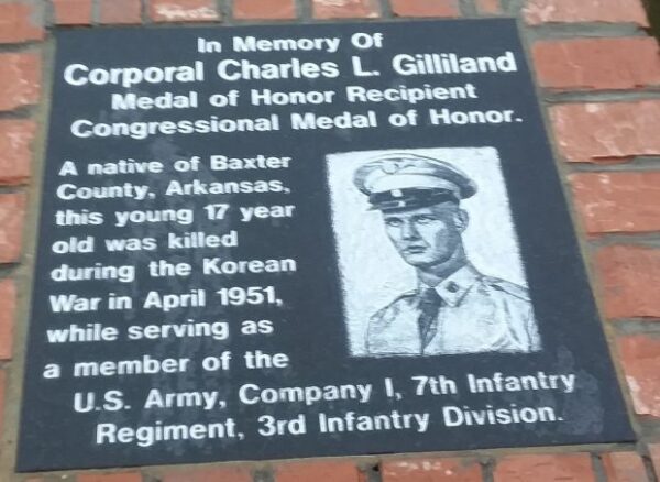 CORPORAL CHARLES L. GILLIAND MEDAL OF HONOR WAR MEMORIAL PLAQUE