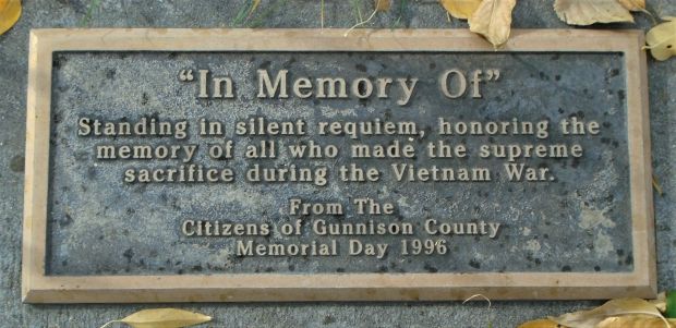GUNNISON COUNTY VIETNAM VETERANS SUPREME SACRIFICE MEMORIAL PLAQUE