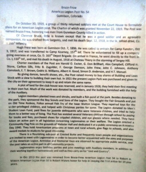 BRUCE-FEW AMERICAN LEGION POST NO. 54 WAR MEMORIAL BUILDING PLAQUE