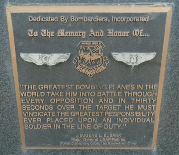 WORLD WAR II BOMBARDIERS MEMORIAL PLAQUE