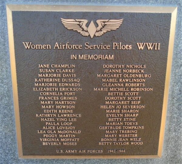 WOMEN AIRFORCE SERVICE PILOTS WWII MEMORIAL PLAQUE