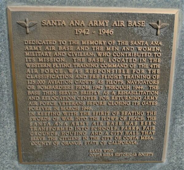 SANTA ANA ARMY AIR BASE WAR MEMORIAL PLAQUE