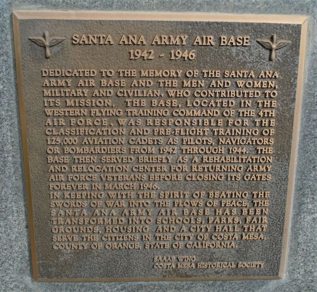 SANTA ANA ARMY AIR BASE WAR MEMORIAL PLAQUE