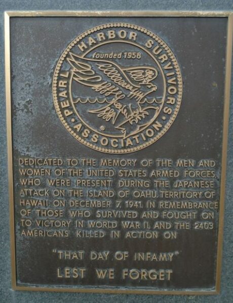 USAF ACADEMY PEARL HARBOR SURVIVORS ASSOCIATION WAR MEMORIAL PLAQUE