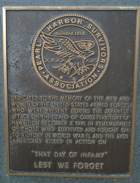 USAF ACADEMY PEARL HARBOR SURVIVORS ASSOCIATION WAR MEMORIAL PLAQUE