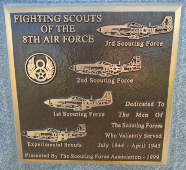 FIGHTING SCOUTS OF THE 8TH AIR FORCE WAR MEMORIAL PLAQUE