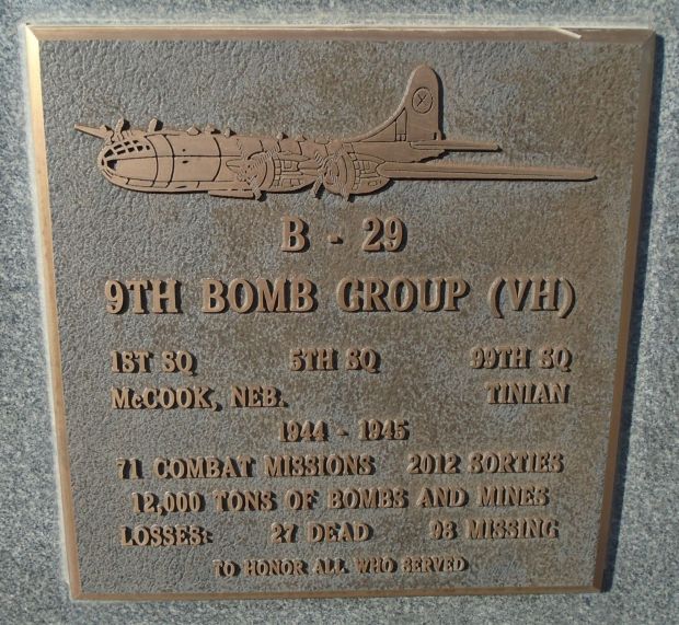 USAF ACADEMY 9TH BOMB GROUP (VH) WAR MEMORIAL PLAQUE