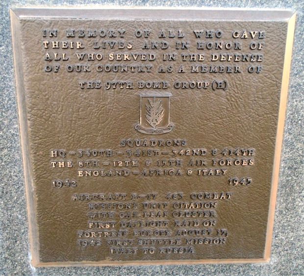 USAF ACADEMY 97TH BOMB GROUP (H) WAR MEMORIAL PLAQUE