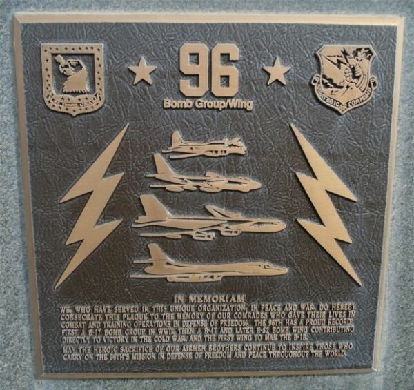 USAF ACADEMY 96 BOMB GROUP/WING WAR MEMORIAL PLAQUE