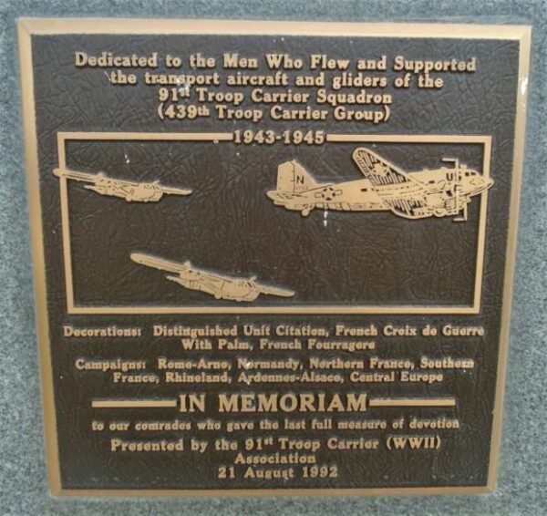 USAF ACADEMY 91ST TROOP CARRIER SQUADRON WAR MEMORIAL PLAQUE