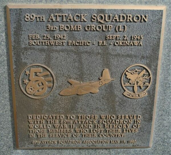 USAF ACADEMY 89TH ATTACK SQUADRON WAR MEMORIAL PLAQUE
