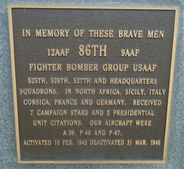 USAF ACADEMY 86TH FIGHTER BOMBER GROUP WAR MEMORIAL PLAQUE