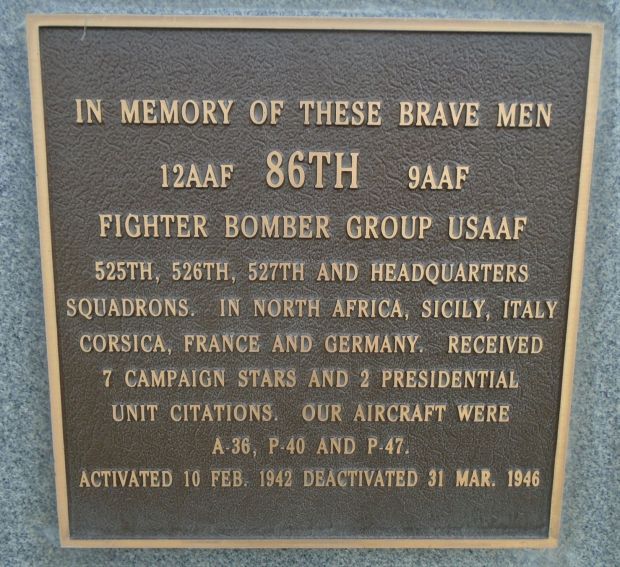 USAF ACADEMY 86TH FIGHTER BOMBER GROUP WAR MEMORIAL PLAQUE