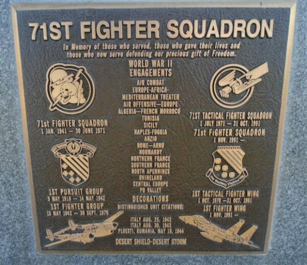 71ST FIGHTER SQUADRON WAR MEMORIAL PLAQUE