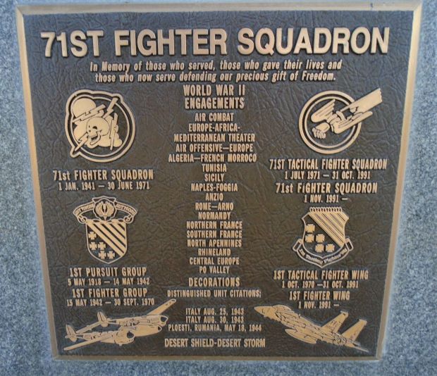 71ST FIGHTER SQUADRON WAR MEMORIAL PLAQUE