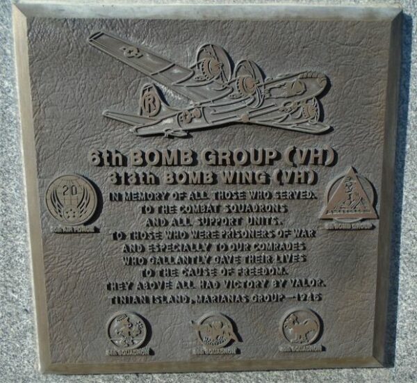 USAF ACADEMY 6TH BOMB GROUP (VH) WAR MEMORIAL PLAQUE