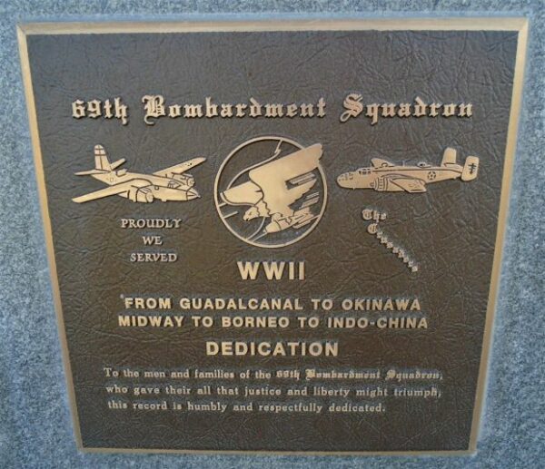 USAF ACADEMY 69TH BOMBARDMENT SQUADRON WAR MEMORIAL PLAQUE