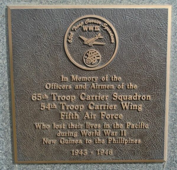 USAF ACADEMY 65TH TROOP CARRIER SQUADRON WAR MEMORIAL PLAQUE