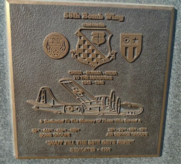 USAF ACADEMY 58TH BOMB WING WAR MEMORIAL PLAQUE