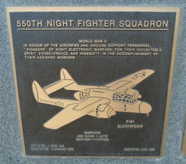 550TH NIGHT FIGHTER SQUADRON WAR MEMORIAL PLAQUE