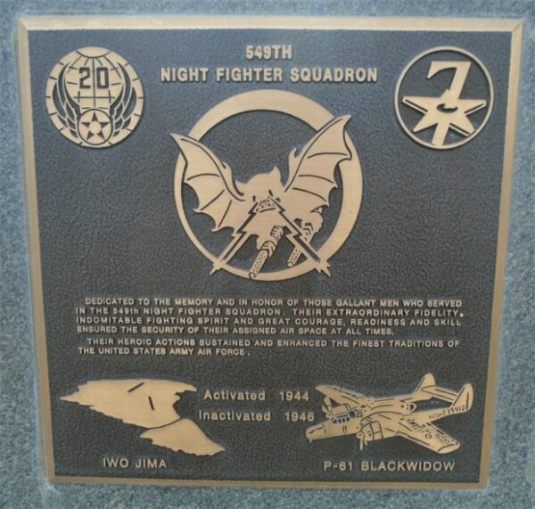 549TH NIGHT FIGHTER SQUADRON WAR MEMORIAL PLAQUE