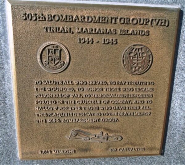USAF ACADEMY 505TH BOMBARDMENT GROUP (VH) WAR MEMORIAL PLAQUE