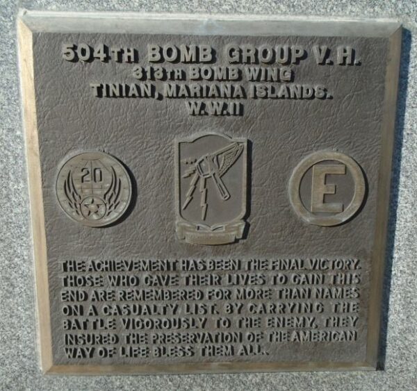 USAF ACADEMY 504TH BOMB GROUP V.H. WAR MEMORIAL PLAQUE