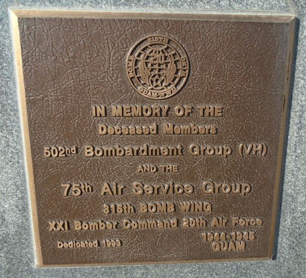 USAF ACADEMY 502ND BOMBARDMENT GROUP (VH) WAR MEMORIAL PLAQUE