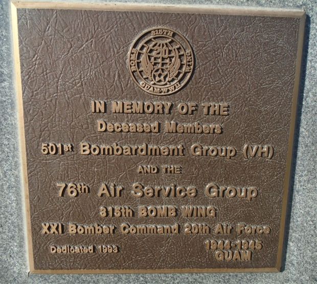 USAF ACADEMY 501ST BOMBARDMENT GROUP (VH) WAR MEMORIAL PLAQUE