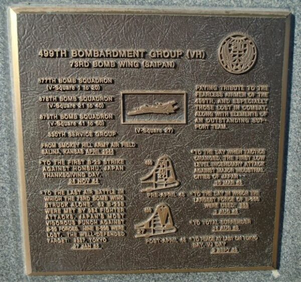 USAF ACADEMY 499TH BOMBARDMENT GROUP (VH) WAR MEMORIAL PLAQUE