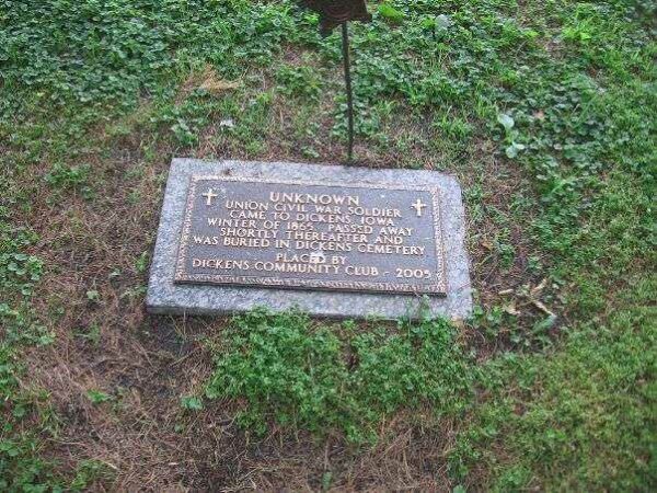DICKENS CEMETERY UNKNOWN UNION SOLDIER PLAQUE