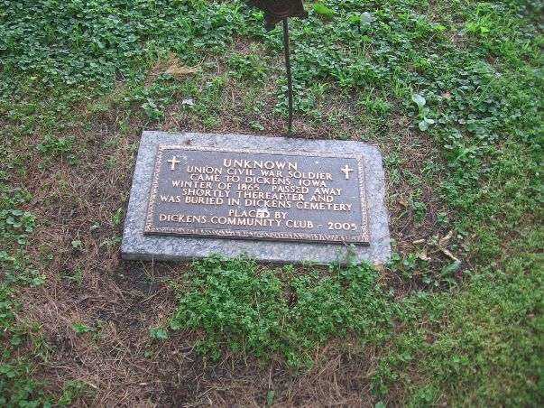 DICKENS CEMETERY UNKNOWN UNION SOLDIER PLAQUE