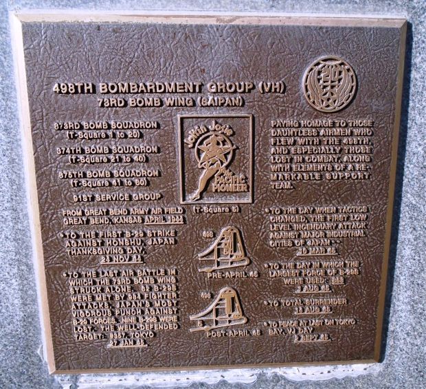 USAF ACADEMY 498TH BOMBARDMENT GROUP (VH) WAR MEMORIAL PLAQUE
