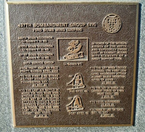 USAF ACADEMY 497TH BOMBARDMENT GROUP (VH) WAR MEMORIAL PLAQUE