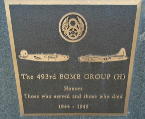 USAF ACADEMY 493RD BOMB GROUP (H) WAR MEMORIAL PLAQUE