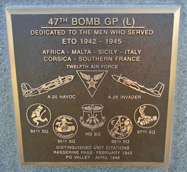 USAF ACADEMY 47TH BOMB GROUP (L) WAR MEMORIAL PLAQUE