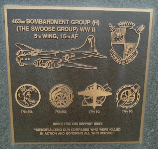 USAF ACADEMY 463RD BOMBARDMENT GROUP (H) WAR MEMORIAIL PLAQUE