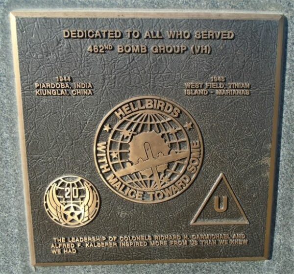 USAF ACADEMY 462ND BOMB GROUP (VH) WAR MEMORIAL PLAQUE