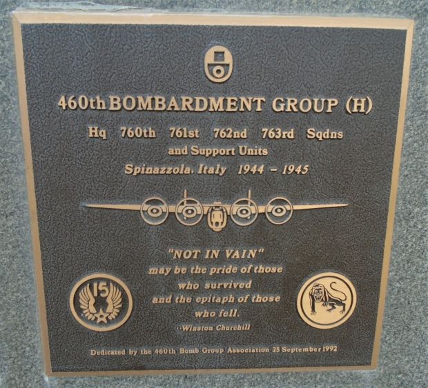 USAF ACADEMY 460TH BOMBARDMENT GROUP (H) WAR MEMORIAL PLAQUE