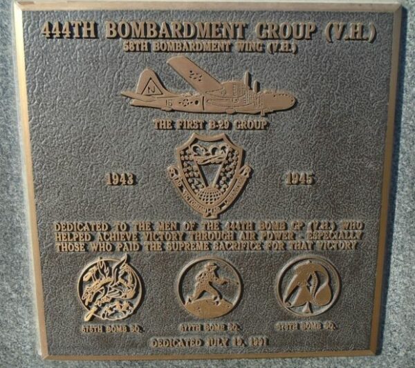 USAF ACADEMY 444TH BOMBARDMENT GROUP (V.H.) WAR MEMORIAL PLAQUE