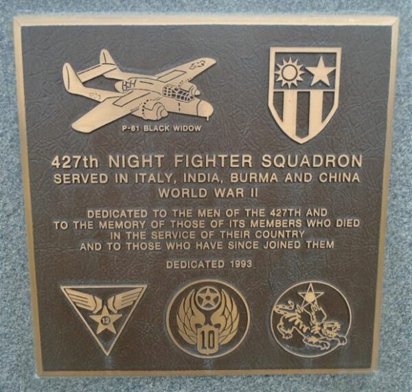 427TH NIGHT FIGHTER SQUADRON WAR MEMORIAL PLAQUE