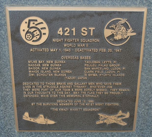 421ST NIGHT FIGHTER SQUADRON WAR MEMORIAL PLAQUE