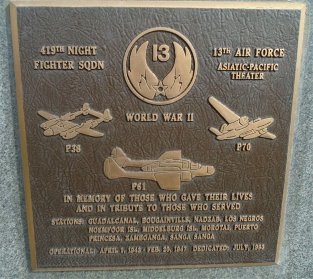 USAF ACADEMY 419TH NIGHT FIGHTER SQUADRON WAR MEMORIAL PLAQUE