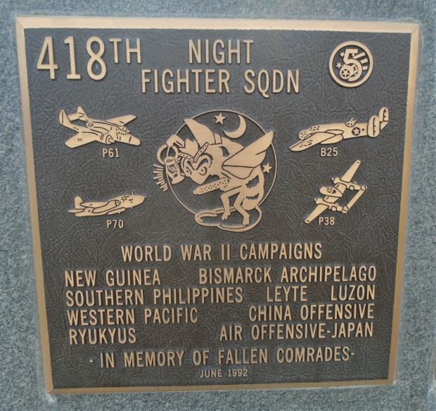 418TH NIGHT FIGHTER SQUADRON WAR MEMORIAL PLAQUE