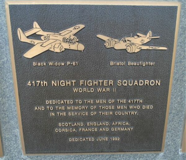 417TH NIGHT FIGHTER SQUADRON WAR MEMORIAL PLAQUE