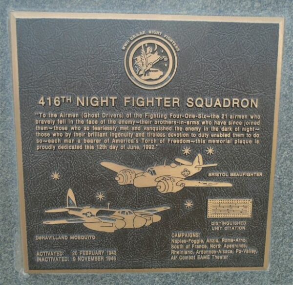 416TH NIGHT FIGHTER SQUADRON WAR MEMORIAL PLAQUE