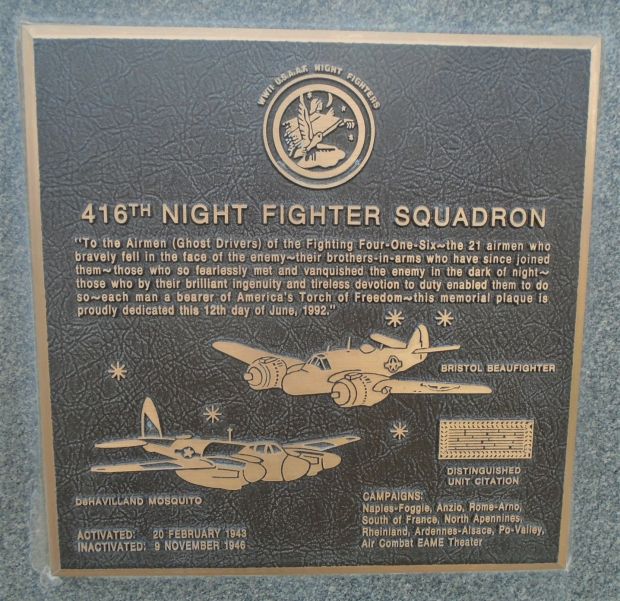 416TH NIGHT FIGHTER SQUADRON WAR MEMORIAL PLAQUE